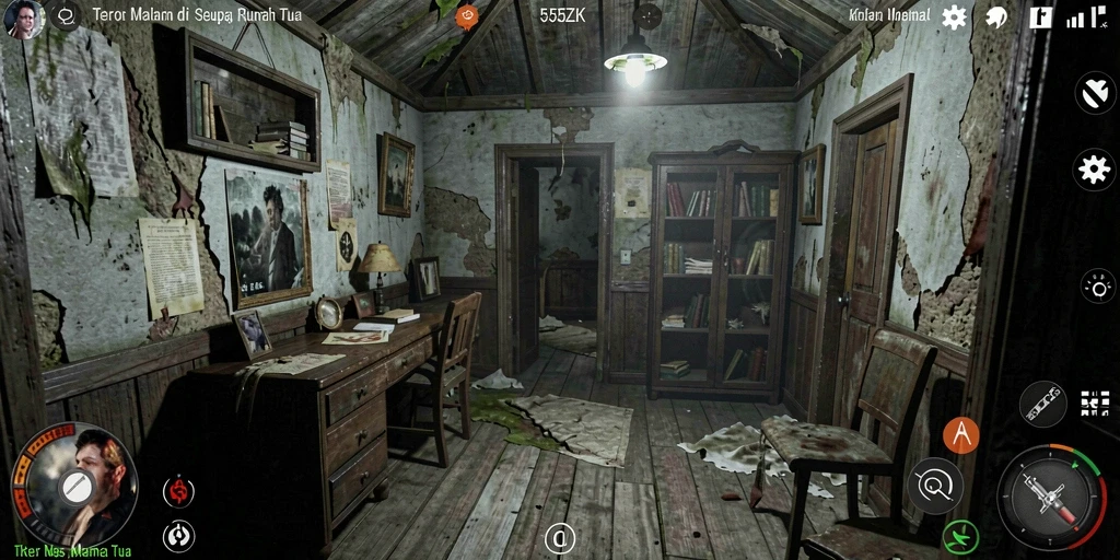Gameplay menegangkan di dalam rumah horor yang angker.