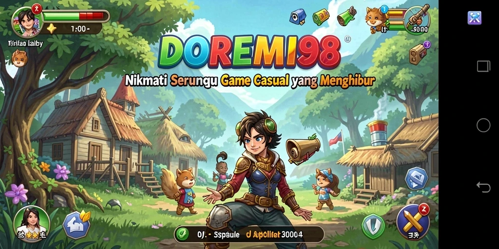 Screenshot gameplay DOREMI88 menunjukkan karakter lucu dan tantangan yang menyenangkan.