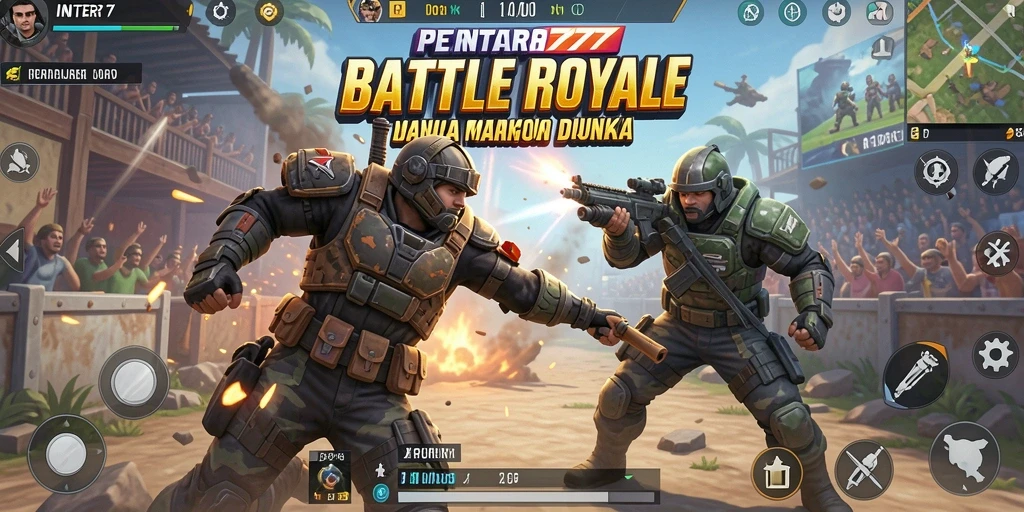 Tangkapan layar gameplay INTER77 yang menunjukkan aksi pertarungan Battle Royale.