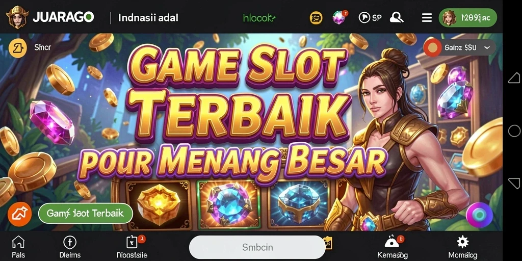 Tangkapan layar menunjukkan gameplay seru JUARAGO dengan berbagai simbol Slot.