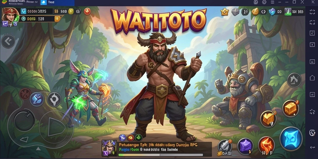 Tangkapan layar gameplay WATITOTO menampilkan pertempuran epik di dunia fantasi.